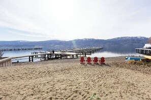 Beach/Water view from large walk out Patio. Family can play in view from Patio. 