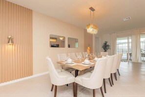 The dining table can seat 10 comfortably