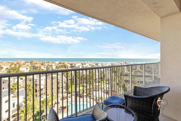 A peaceful spot with outdoor seating, ideal for enjoying the coastal scenery.