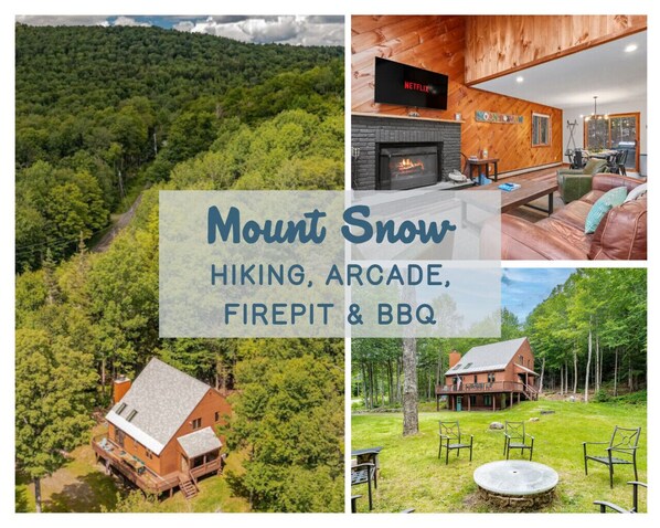 Mount Snow cabin: hiking, firepit, arcade, & BBQ!