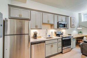 Cozy kitchen and dining setup, designed for comfort and convenience.