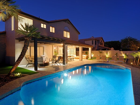 Sparkling pool, sun loungers, BBQ, cornhole, and outdoor patio furniture. *Katch a Kid pool net system available on request.