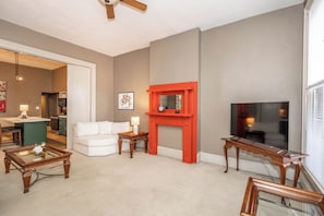 Curl up in the stylish living room & stream all your favorite entertainment