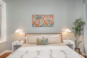 Unwind with your favorite streaming entertainment in the king-sized bed