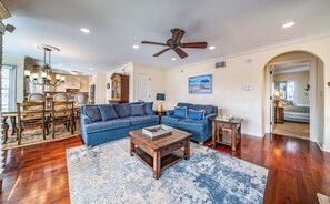 Spacious living room with cozy seating
