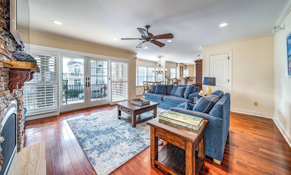 Inviting living room with balcony access