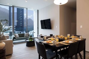 Elegant dining area perfect for meals, conversations, or working remotely