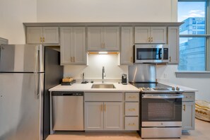 Cozy kitchen and dining setup, designed for comfort and convenience.