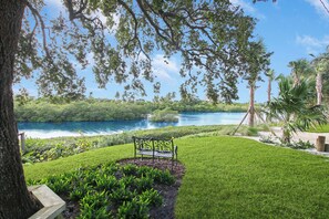 Backyard with sitting bench