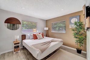 Enjoy a restful night's sleep in this king-size bed.