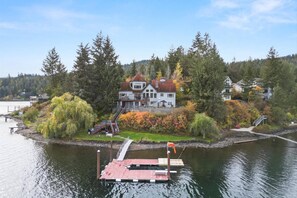 Private dock with beach and swimming area