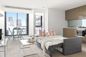 The sofabed in its double bed form
