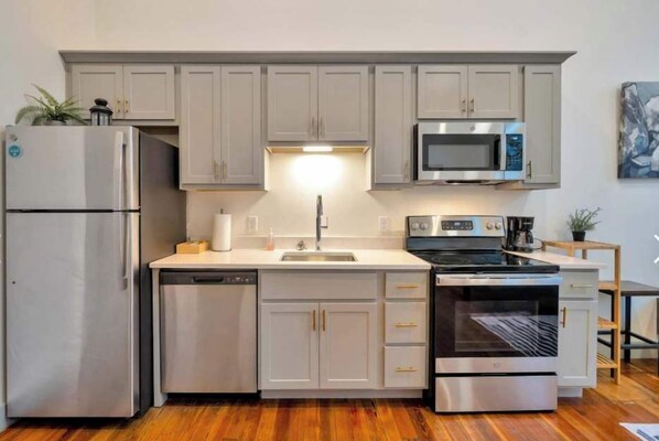 Kitchen: We have multiple suites at this property. While our room offerings are based on the design seen in the photos, please note that the layout may vary and each of our units has their individualized elements of design and decorative features.