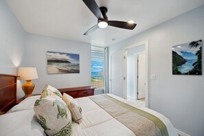 The King bedroom offers a plush bed and elegant décor, ensuring