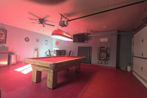 Have a fun experience in our fully equipped gaming room with pool table, Ping pong and darts. Dont forget to stock our mini refrigerator with all your favorite beverages. Watch all your favorite games on the 55 inch tv 
