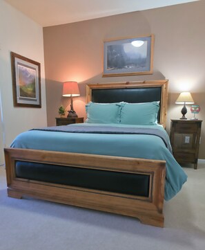 Unwind with Smart TV streaming and extra pillows for added comfort.