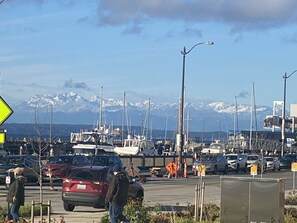 The Olympic mountains from our courtyard.
