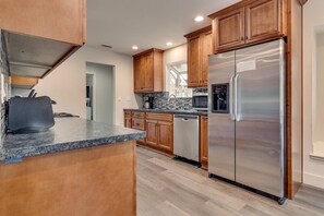Kitchen area with stainless-steel appliances