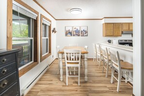 Bright space with seating for six.