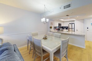 Indoor dining area comfortably seats six