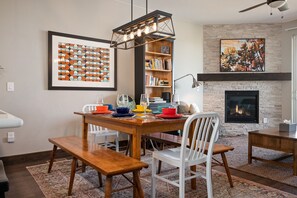 Seating For up to 8 at the Luxurious Custom Wood Table