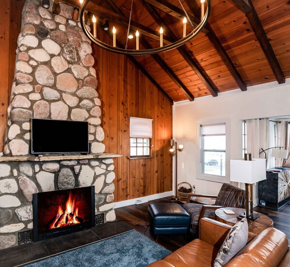 Curl up in the cozy living room & enjoy a movie night at home