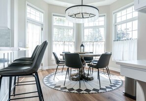 Sip morning coffee or grab a bite in the stylish breakfast area