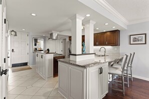 Spacious kitchen open to living room