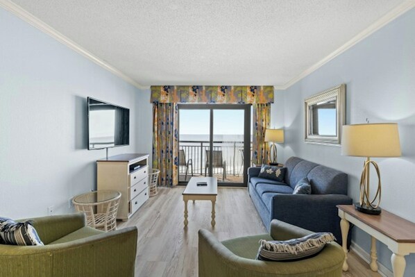 The ocean front living room is fabulous for movie night with the family.