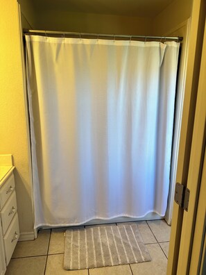 Full shower with a tub.
