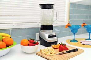 Blend up your favorite creation in the fully stocked kitchen
