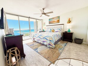 Super comfortable Cal King mattress with beautiful beachfront views
