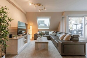 Living area with a spacious couch