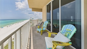 Wraparound balcony with seating