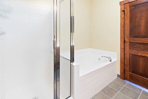 Shower and soaking tub in master bath
