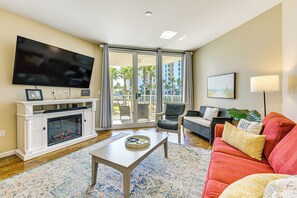 Living Room | Single-Story Condo | Central A/C & Heating | Queen Sleeper Sofa