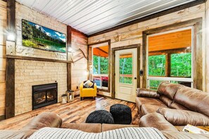 Gas Fireplaces, Leather Sofas and 55" smart tvs