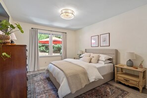 View of the master bedroom from the hallway. 