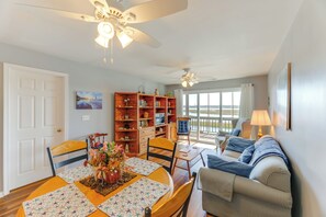 Living Room | Single-Story Condo | Water & Lighthouse Views | Free WiFi