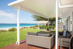 Outdoor entertaining area with beach views