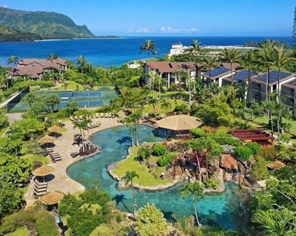 Resort view of Hanalei Bay, and the ocean. Yes, it really is that beautiful. 