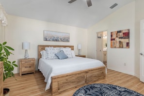 Main Bedroom with King Bed, Smart Tv and oversized walk-in closet.