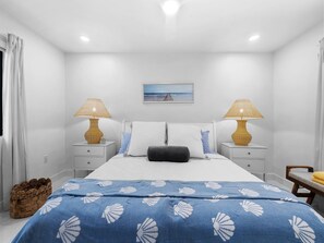 King bed, coastal vibes