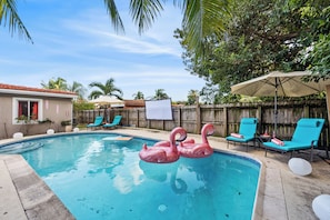 Swimming pool with inflatables
