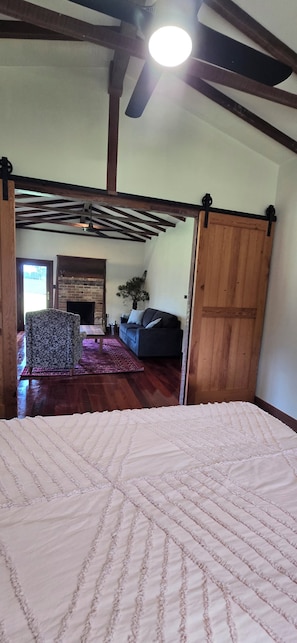 You are able to watch the fire crackle from your bed.