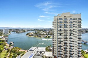 The picturesque city and river views from the balcony