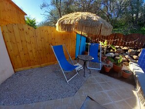 A chilled area overlooking the pool