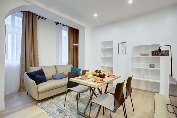 The open-plan living, kitchen and dining area