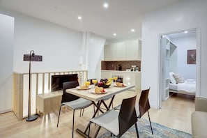 The open-plan living, kitchen and dining area