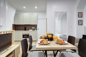 The open-plan living, kitchen and dining area